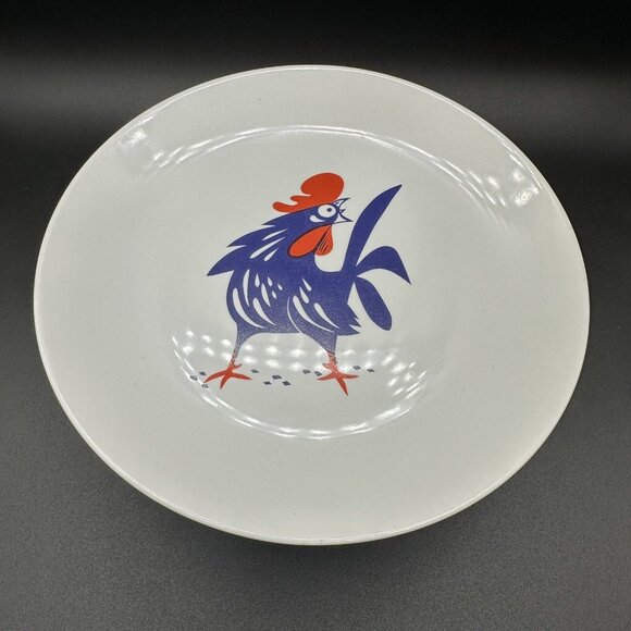 Vintage Naaman Israel Fine Porcelain Footed Cake Fruit Stand Rooster Design 9" - Picture 2 of 8